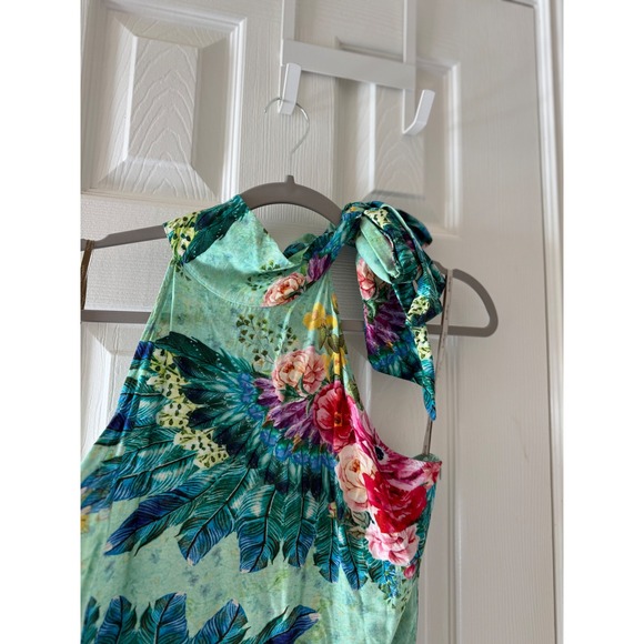 Lucy in the Sky Floral Halter Maxi Dress 42 Tropical Print Tie Neck Summer - Picture 3 of 8